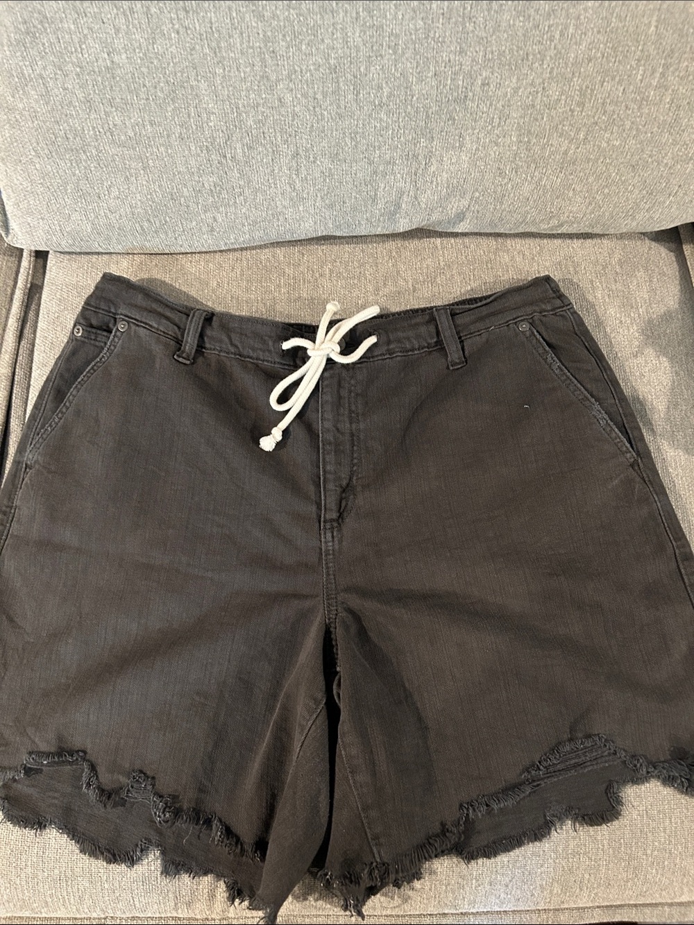 aerie Black Frayed Hem Drawstring Bermuda Shorts